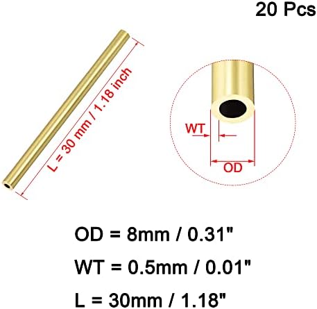 Ofowin [20 PCS] צינור עגול פליז אורך 30 ממ 8 ממ 8 ממ OD0.5 ממ עובי קיר, צינורות צינור ישר של נחושת מתכתית